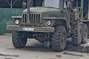 Drone hits logging vehicle in Sumy