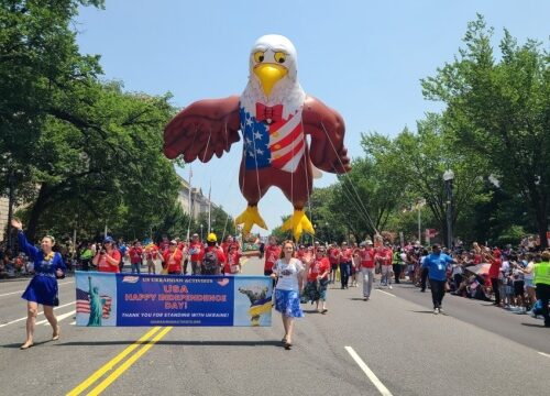 Ukrainians march through downtown Washington in U.S. Independence Day Parade