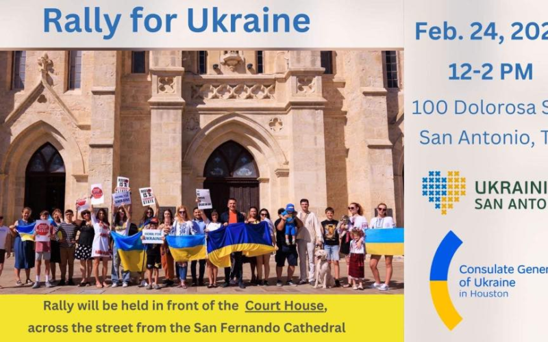 365 Days of Bravery: Rally for Ukraine. Ukrainians of San Antonio hold a rally in front of the Court House, 24.02.2023